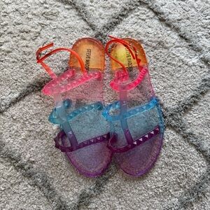 Steve Madden Rainbow Jelly Sandals purple blue pink orange studs ankle strap 3